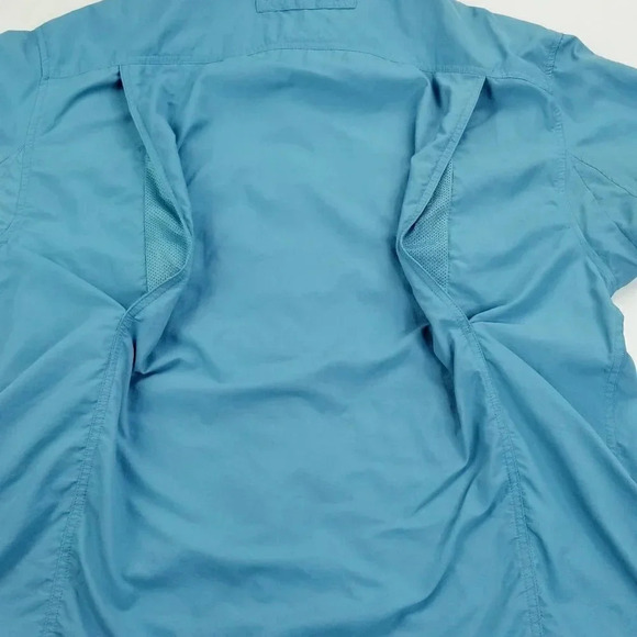 Duluth Large Mens Blue Long Sleeve Elbow Button Duel Back Vent Button Down Shirt - Picture 5 of 7